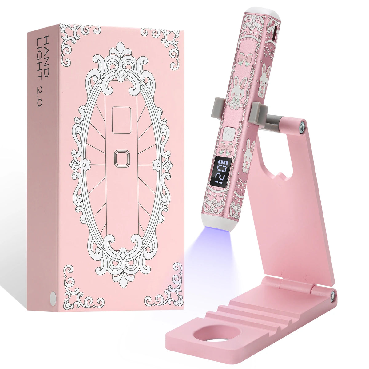 5-in-1 Cute Rabbit UV Nail Lamp Stand, Rechargeable LED Light with 3 Timer Modes, Foldable Stand for Cat Eye & Rhinestone Nails
