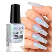 8ml Holographic Nail Polish,Silver Glitter Nail Polish Air Dry Fast,High Glossy Shiny Nail Pigment  ，Laser Iridescent Nail