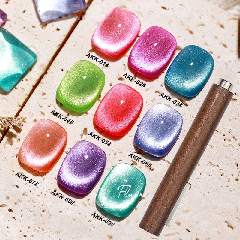 AS 9pcs Cat Eye Magnetic Moonlight Gel Nail Polish Set 15ml Sparkle White Silver Water Light Red UV Gel Nail Art Manicure Vernis