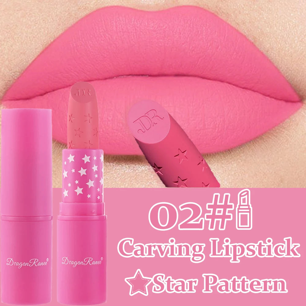 Waterproof Rose Pink Lipstick Star Embossed Velvet Matte Lasting Lip Stick Lasting Non-stick Cup Lip Gloss Women Makeup Cosmetic