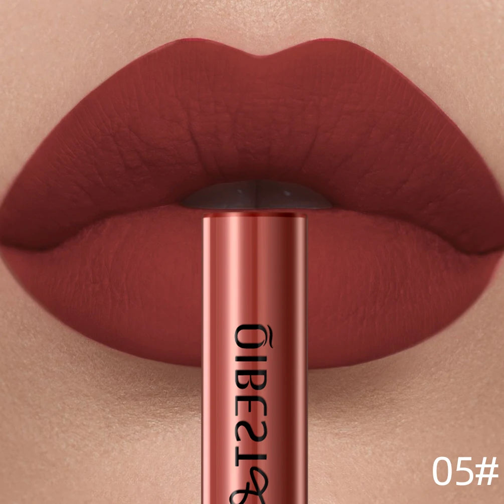 QIBEST Sexy Lipgloss Lasting Velvet Matte Lip Gloss Liquid Lipstick Makeup Women Beauty Nonstick Cup Waterproof Red Lipstick