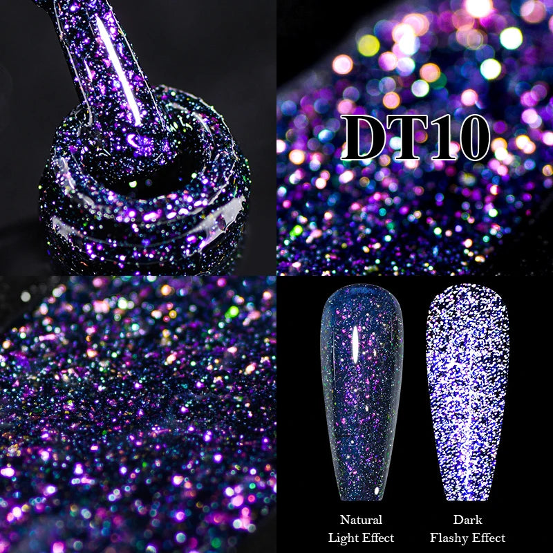 MEET ACROSS 7ml Reflective Glitter Gel Nail Polish Pink Green Purple Sparkling Soak Off UV Gel Polish for Manicure DIY Nail Art