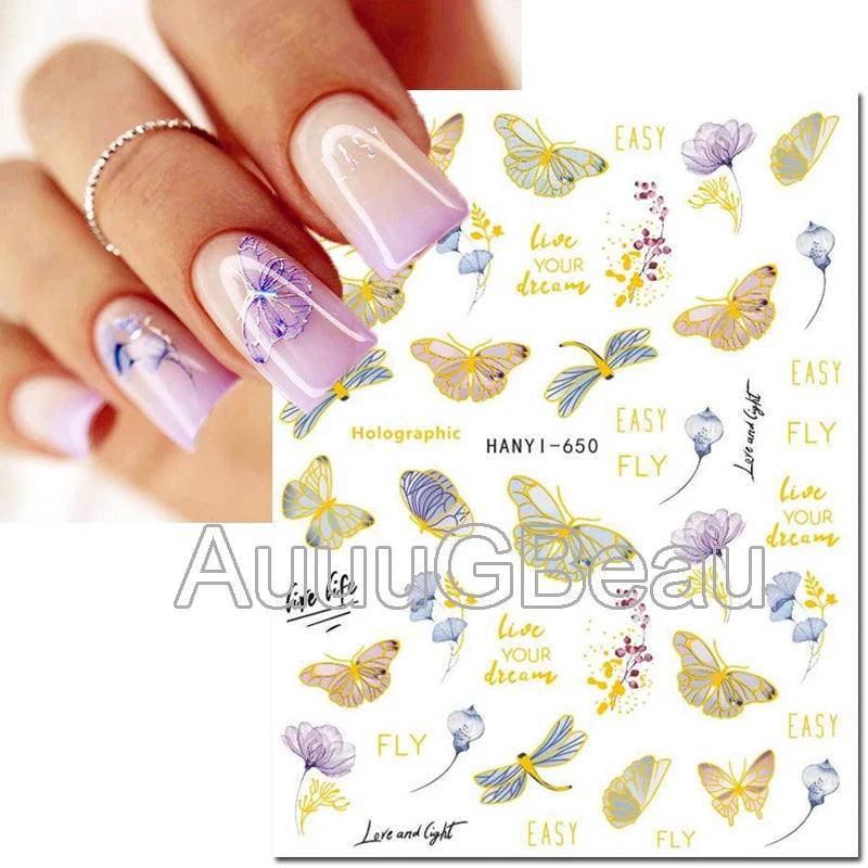 3d Nail Art Decals Geometric Lines Daisy Sunflowers Letters Adhesive Sliders Nail Stickers Decoration For Manicure