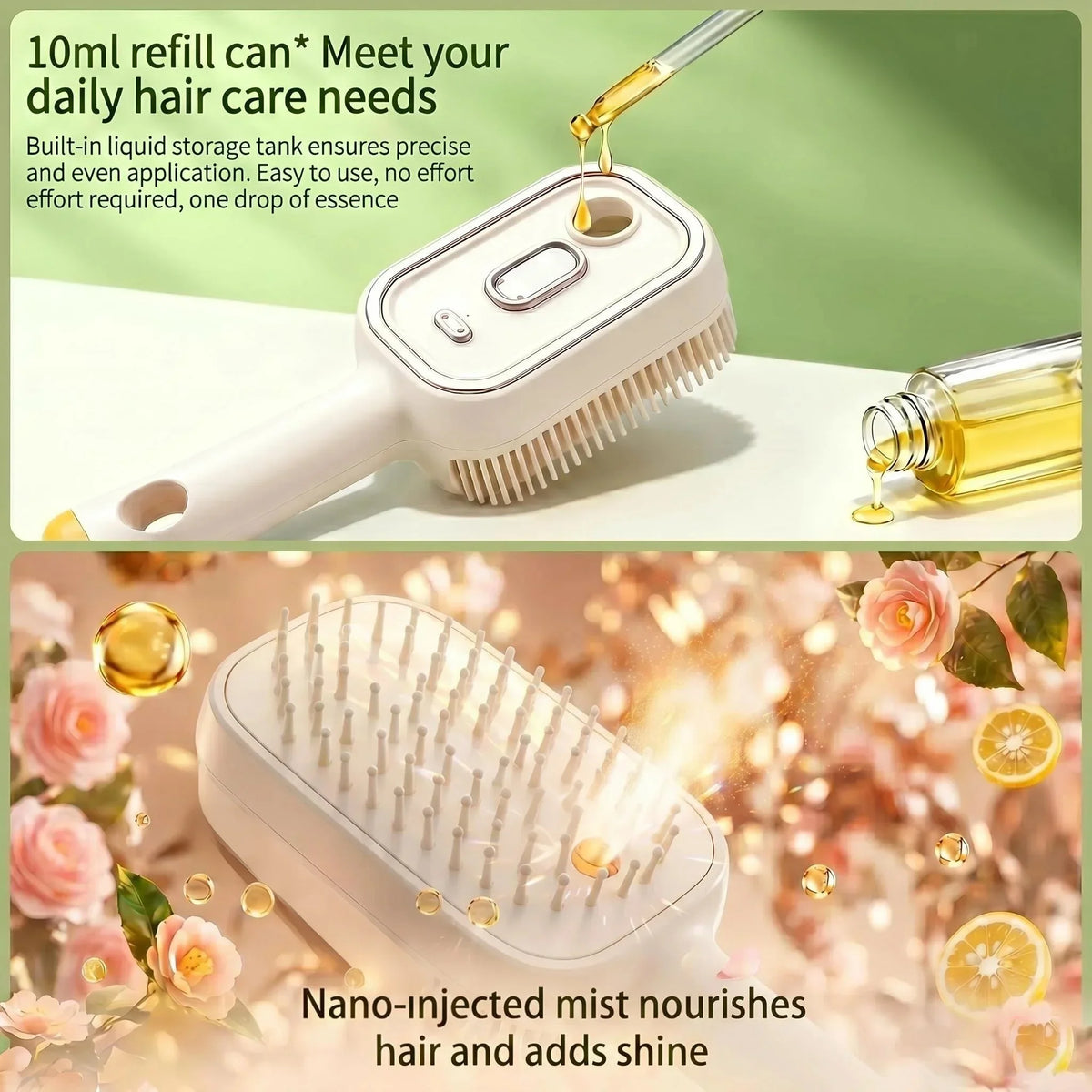 Electric Spray Hair Brush 2-In-1 Misting Hair Brush with Water Spray Reduce Frizz Anti-Static Retractable Steam Massage Comb