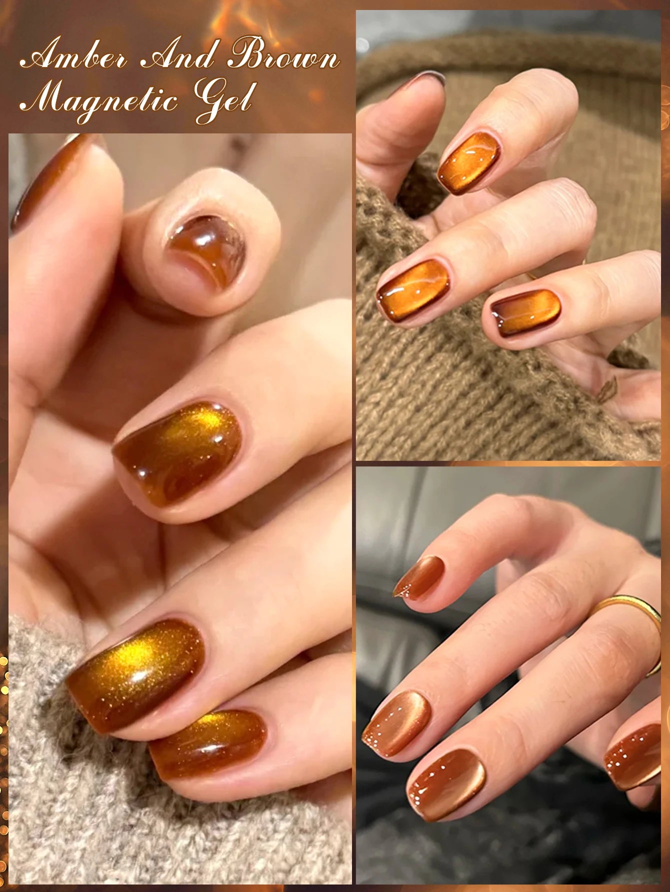 7ml Amber And Brown Magnetic Gel Autumn Black Nails Luxury Coffee Amber Whitening Glass Bead Cat Magnet Gel Brown Red Nails