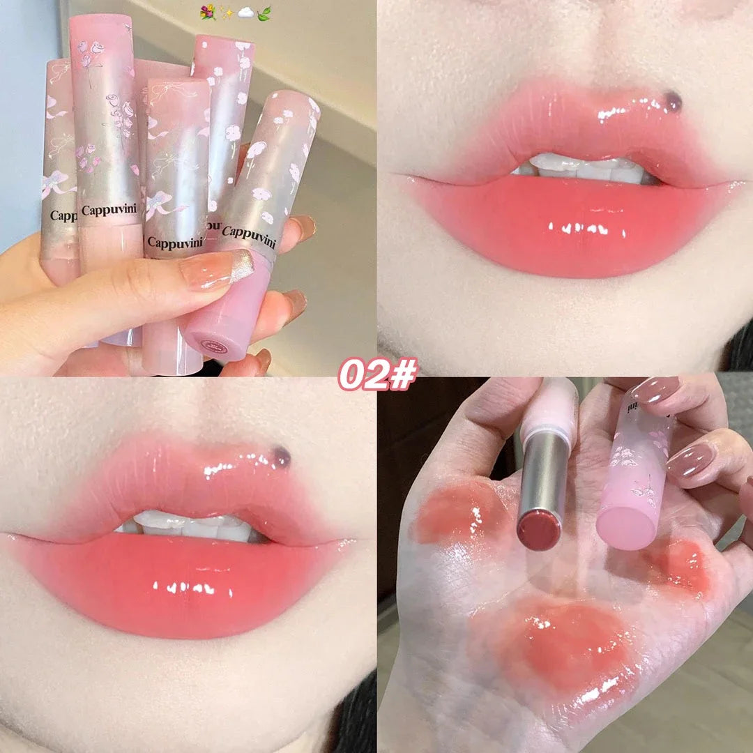 Floral Mirror Glass Solid Lip Gloss Water Light Round Tube Lipstick Clear Oil Jelly Lip Glaze Natural Nude Moisturizing Lip Tint