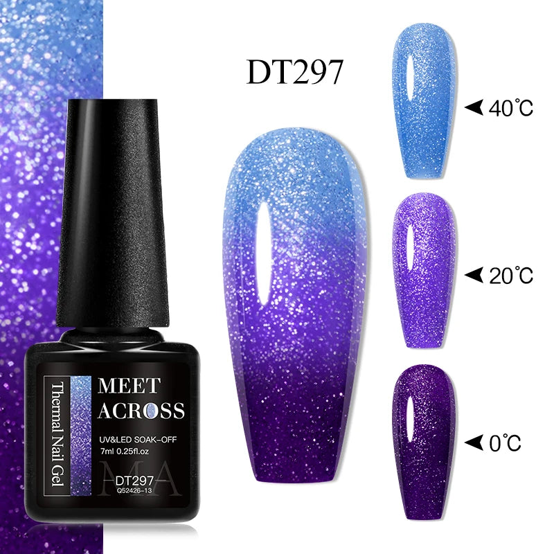 MEET ACROSS 7ml 36Colors Glitter Thermal Gel Nail Polish 3 Colors Changing Soak Off Gel Winter Semi Permanant Nail Art Varnish