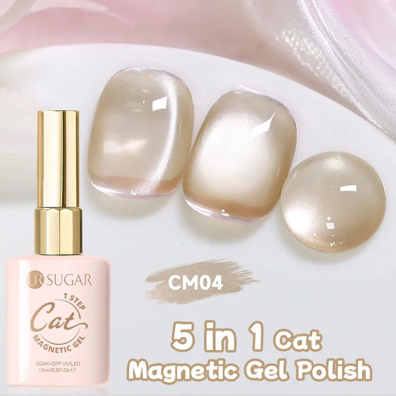 UR SUGAR 5-in-1 15ml Cat Magnetic Gel Polish 1-Step No Base No Top Coat Dry UV LED Nail Gel Long Lasting Easy Apply