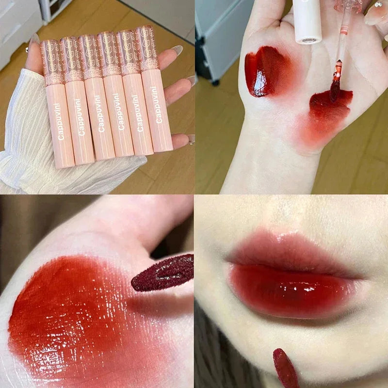 Cherry Pink Mirror Water Lip Gloss Lip Glaze Transparent Glass Lip Oil Waterproof Liquid Lipstick Nude Brown Clear Tint Makeup