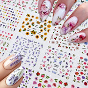 30Pcs/set Colorful Butterfly/Flowers Nail Stickers Kawaii Cute Mini Rose/Lavender/Sunflower Nail Decal DIY Adhesive Nail Floret