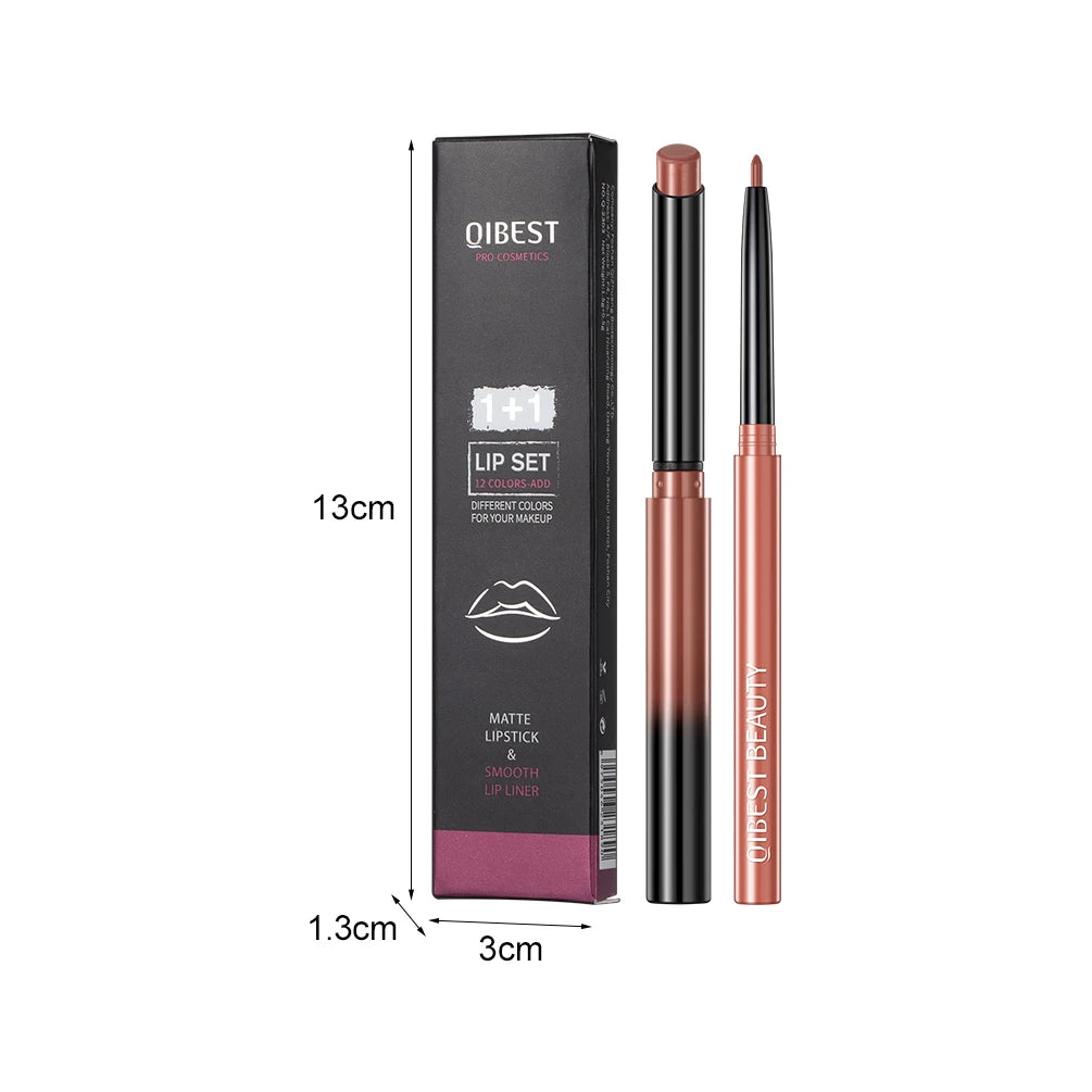 QIBEST 12 Colors Lip Makeup Nude Lipstick Pencil Waterproof Long Lasting Sexy Red Lip Stick Matte Lip Liner Pen Lipstick