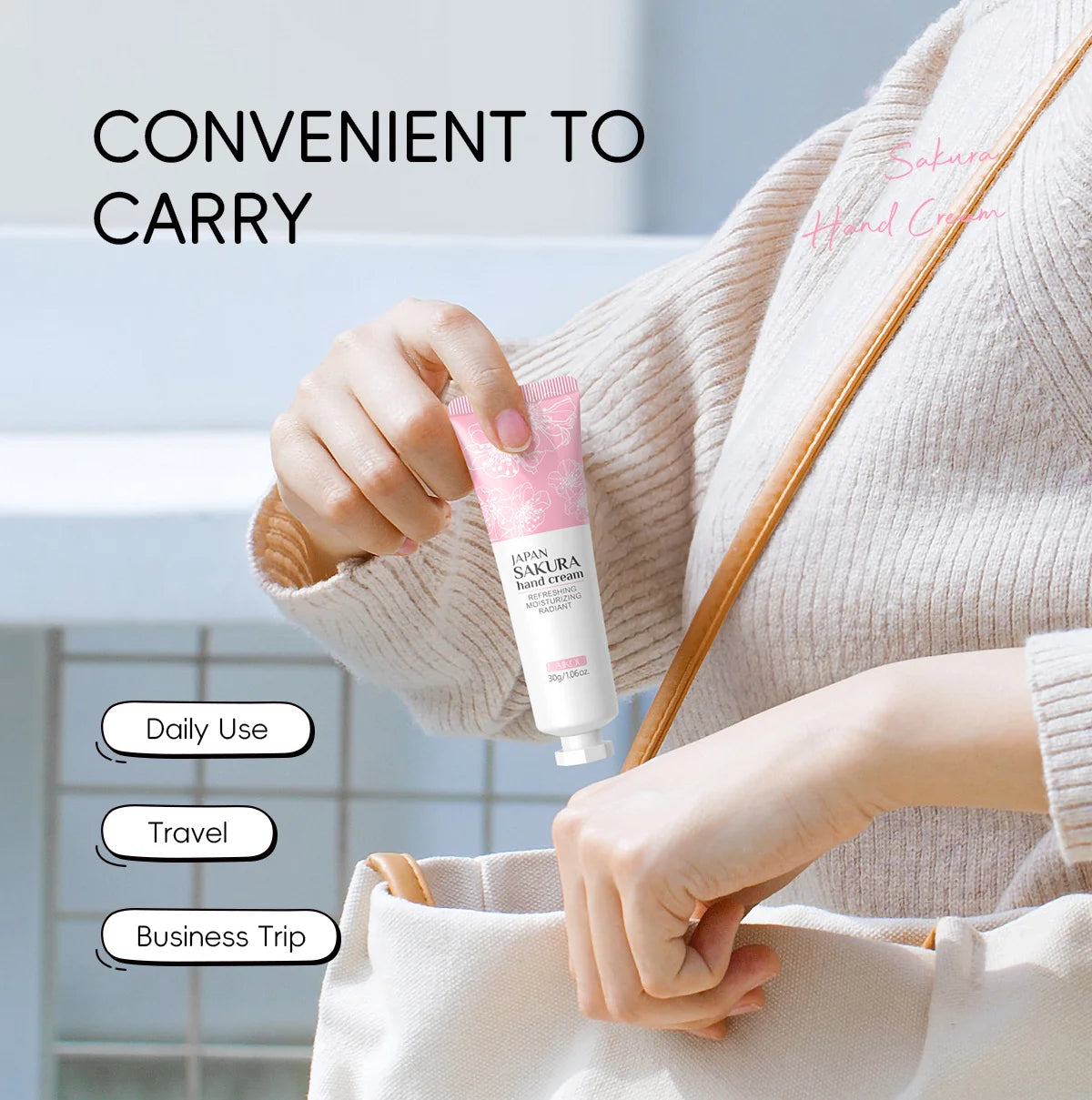 LAIKOU Sakura Hand Cream Hydrating Moisturizing Nourishing Smoothing Brightening Repairing Non‑Greasy For Dry Rough Skin 30g