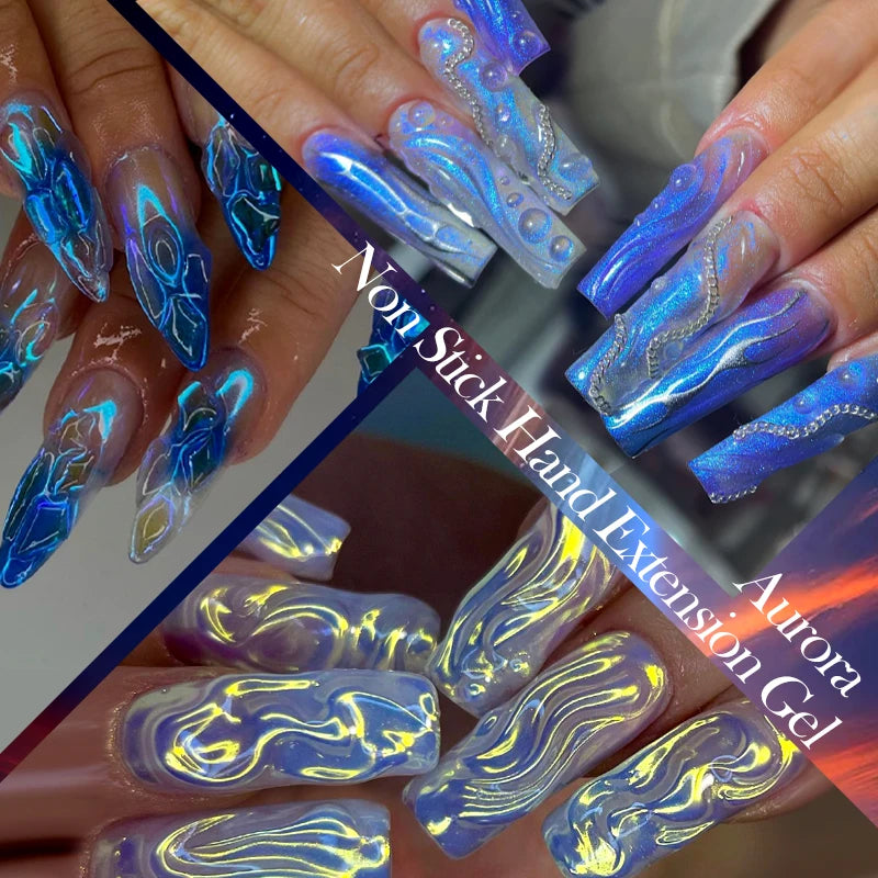 LILYCUTE 7ml Auroras Non Stick Hand Solid Extension Gel Nail Polish 3D Carving Flower Soak Off Nail Art Acrylic Hard Gel Varnish