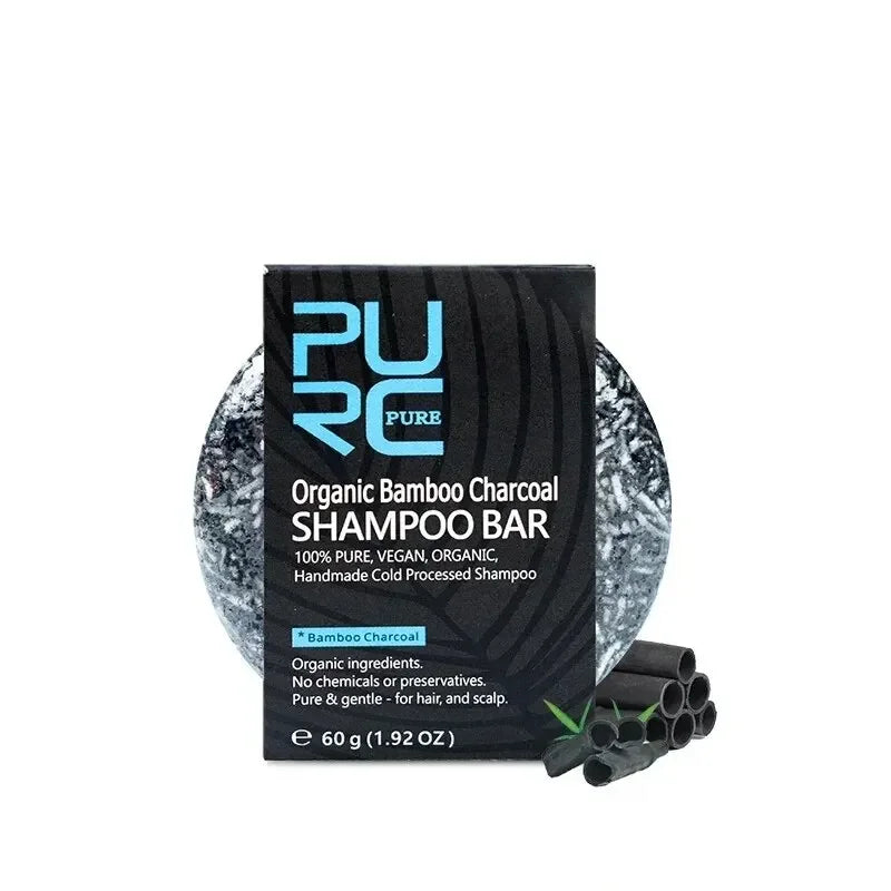 PURC Handmade Bamboo Charcoal Shampoo Bar Natural Essential Oil Soap Rich Lather Deep Clean Scalp Anti Dandruff Hair Care for Re
