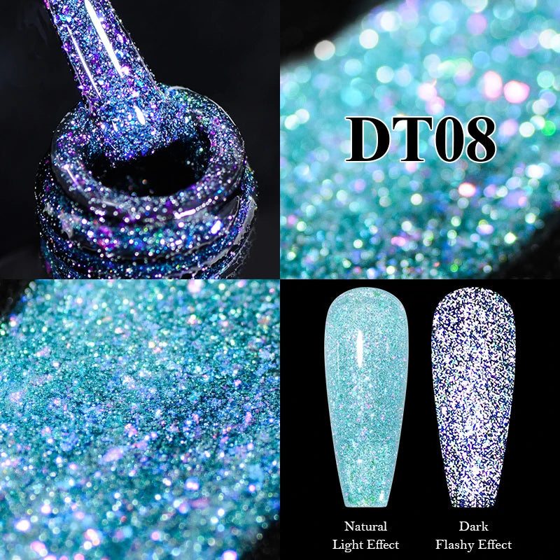 MEET ACROSS 7ml Reflective Glitter Gel Nail Polish Pink Green Purple Sparkling Soak Off UV Gel Polish for Manicure DIY Nail Art