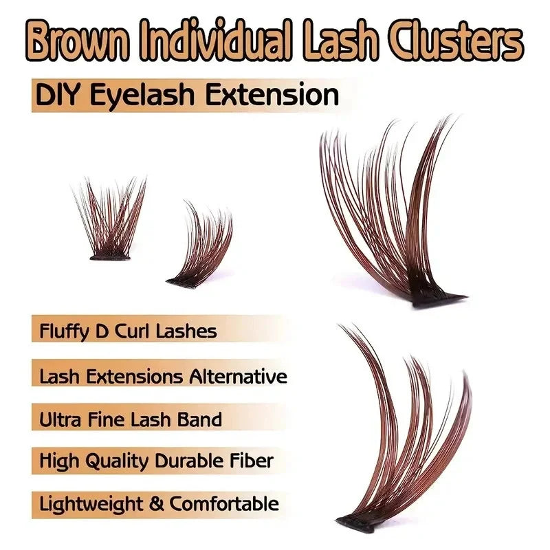 200 Pcs Brown Cluster Eyelashes 40D Grafting Individual Volume Lashes Extension Makeup Tool For Natural And Dramatic Look