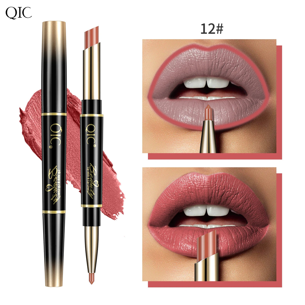 QIC Lipstick Lipliner Pen Matte Velvet Lip Liner Pencil Contour Makeup Sexy Red Lip Stick Long Lasting Cosmetics