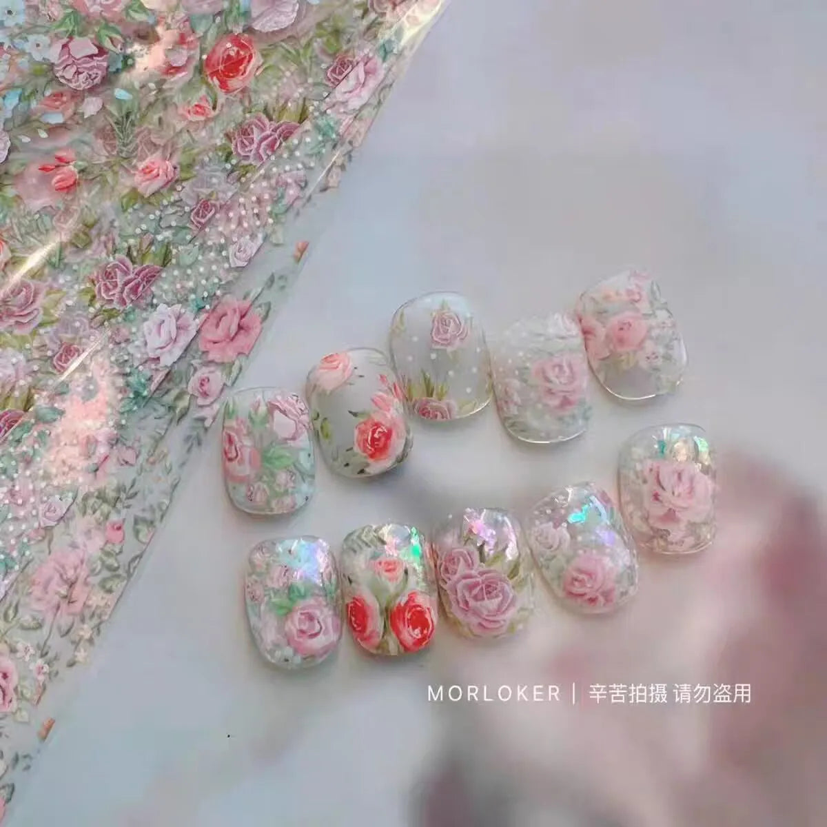 Black  White Lace Rose Nails Foil Stickers Black  Flowers Design Manicure Nail Art Transfer Paper Nails Art Decals