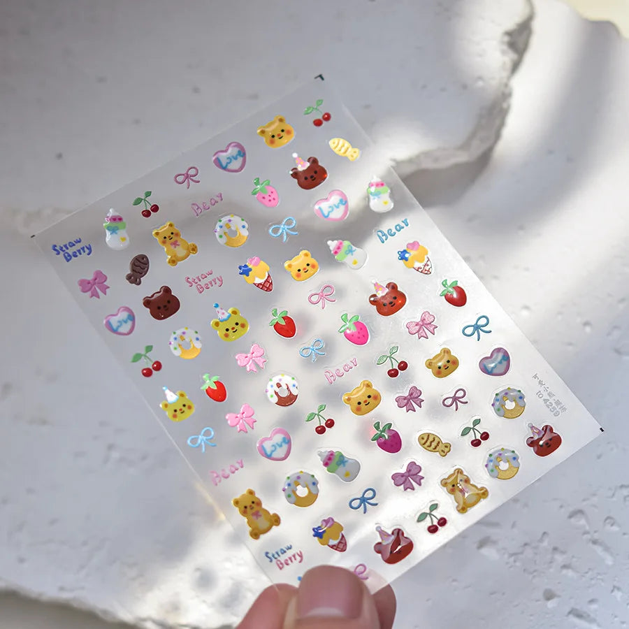 1pcs Japanese Cute Graffiti Lines Nail Art Stickers 5D Embossed Butterfly Rabbit Nail Art Accessory Stickers Self Adhesive Decal