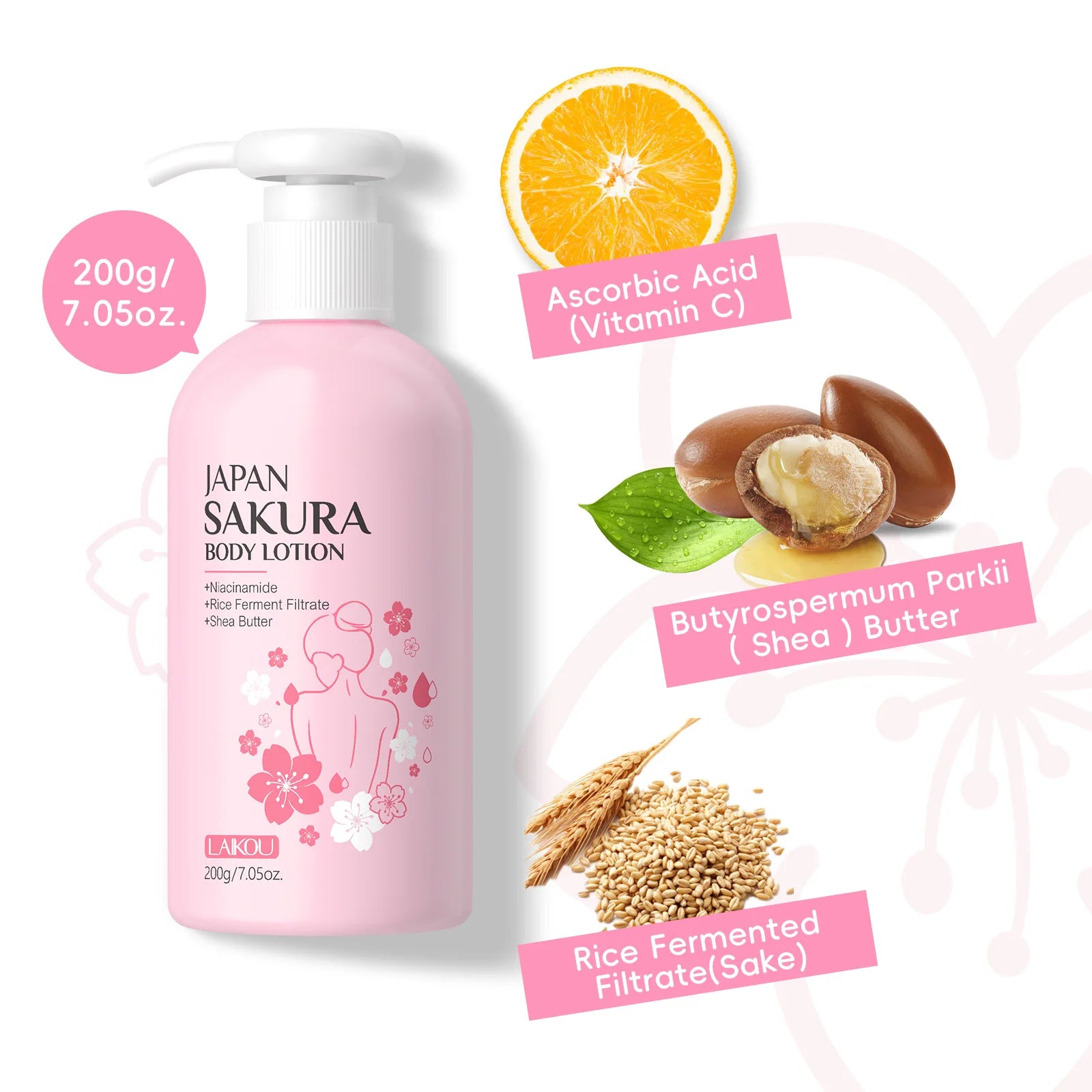 Laikou Cherry Blossom Body Lotion Moisturizing & Repairing  Winter Chapped Skin Care Moisturizing Without Greasiness 200g/120g