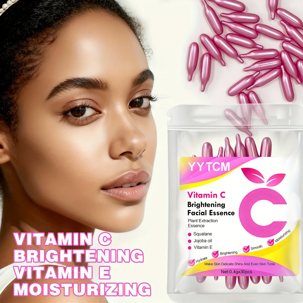 Vitamin C Moisturizing Capsule Serum – 30 Capsules with Squalane, Vitamin E, Magnolia & Jojoba Oils for Deep Hydration, Smooth & Radiant-Looking Skin