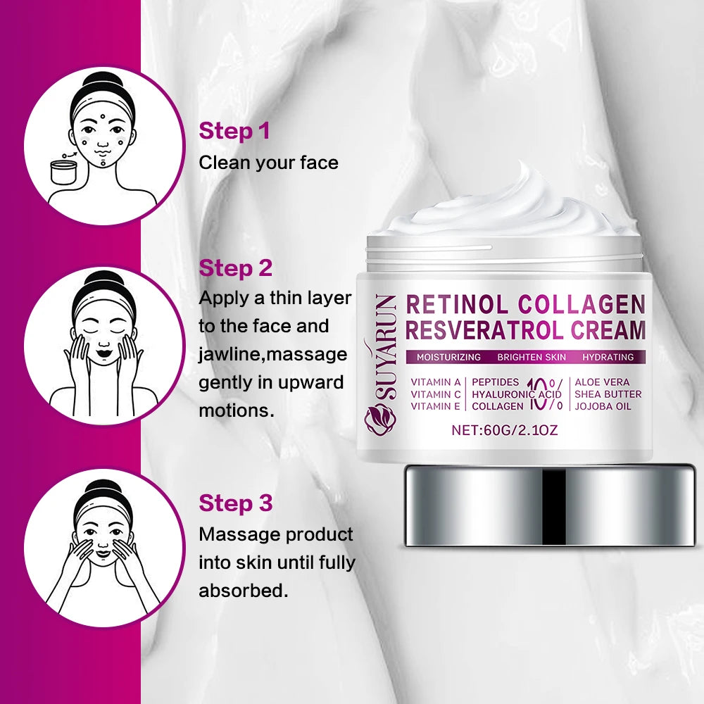 SUYARUN Retinol Resveratrol Anti-Aging Face Cream - Hydrating Night Moisturizer for Wrinkles, Firming & Brightening Skin Care.