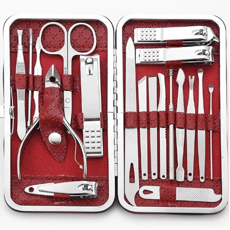 19-Piece Home Nail Clipper Set Large Dead Skin Pliers Diagonal Small Eyebrow Clipper with Leather Sleeve for Personal Grooming