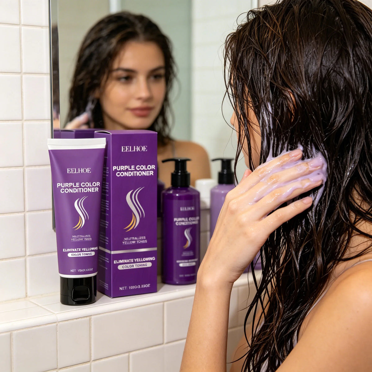 EELHOE Purple Shampoo Removing Yellowing Moisturizing Anti-Fading Hairs After Bleach Repair Dry Color Correcting Hairs Mask Set