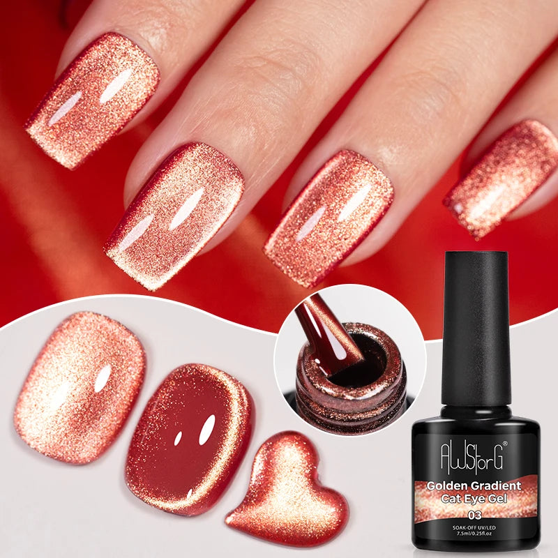 AWStorG Intense Rainbow Cat Eye Gel 5ml Holographic Laser Magnetic Nail Gel Soak Off UV LED Gel Polish Shiny Rainbow Manicur