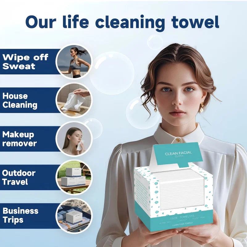 50pcs 26X30cm Thick Disposable Face Towels, Wet and Dry Use Facial Towelettes,Facial Towels for Makeup Remover