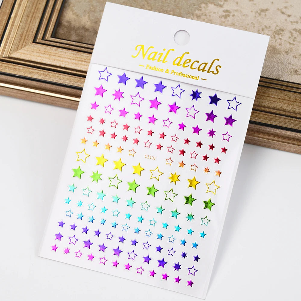 1pcs Star-Themed Nail Art Stickers 3D Self-Adhesive Plastic Decals With Glitter Finish Anime Rectangle Shape Ideal For DIY Nails