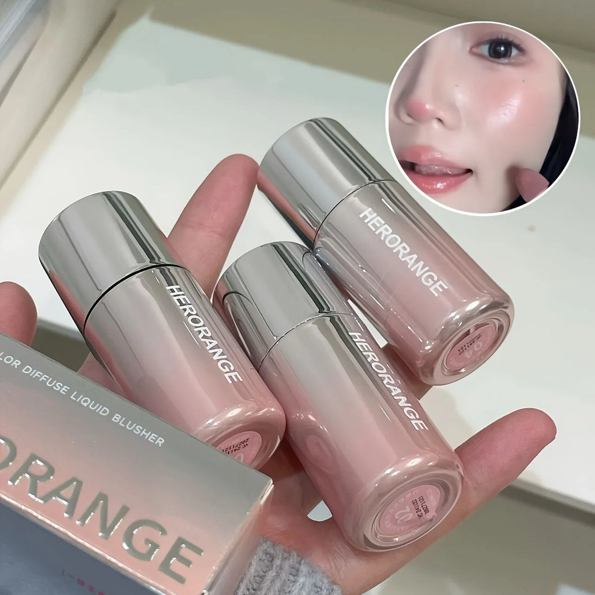 Herorange Liquid Blush Stick with Sponge Tip Waterproof Long Lasting Multi-Use for Lips Cheeks Gift