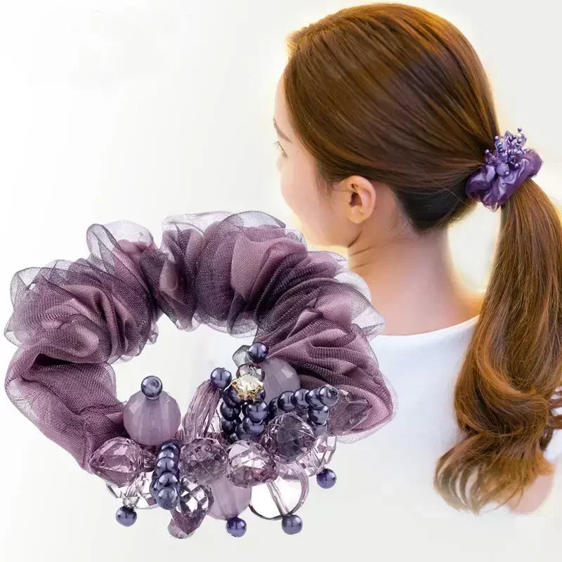 Women Lace Hair Scrunchies  Bow Hair Fantaisie Tie High Elasticity