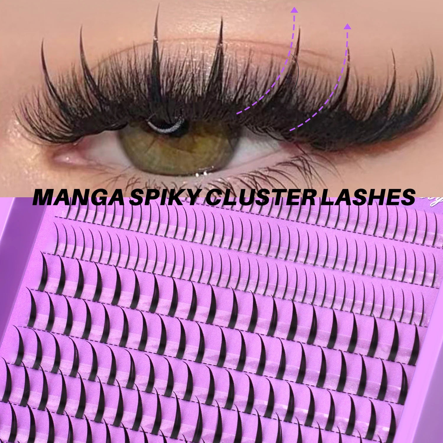 LASVIREY DIY Lash Clusters with Manga Spiky Lashes Fluffy Fake Eyelashes Mixed Tray Fluffy Individual Lashes Extension Makeup