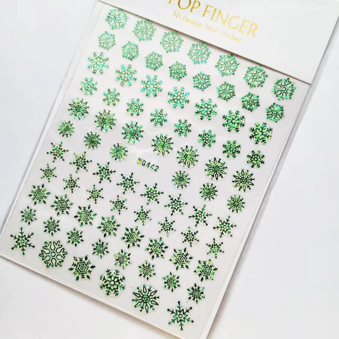 Sliver Bronzing 3D Christmas Nail Art Decoration Sticker Sparkly White Colorful Glitter Geometry Snowflake Winter Slider Foil