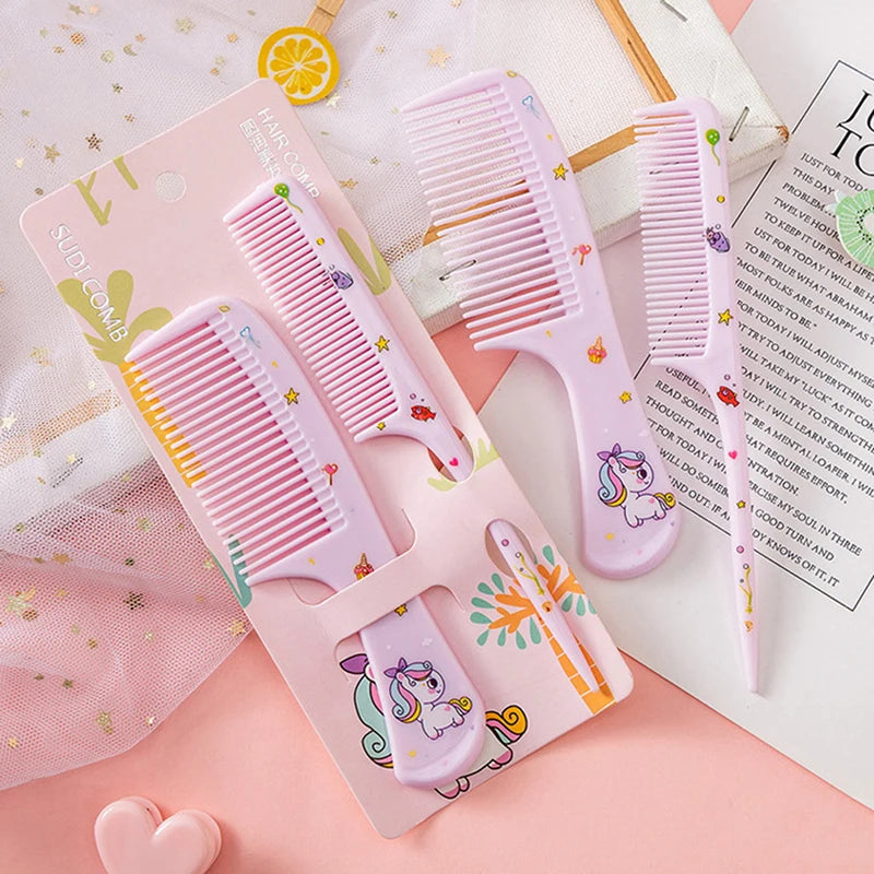 2Pcs/Set Cute Kids Hairdressing Comb Anti-static Pointed Tail Comb for Girls Whale Dinosaur Giraffe Unicorn Hair Cmb Kids