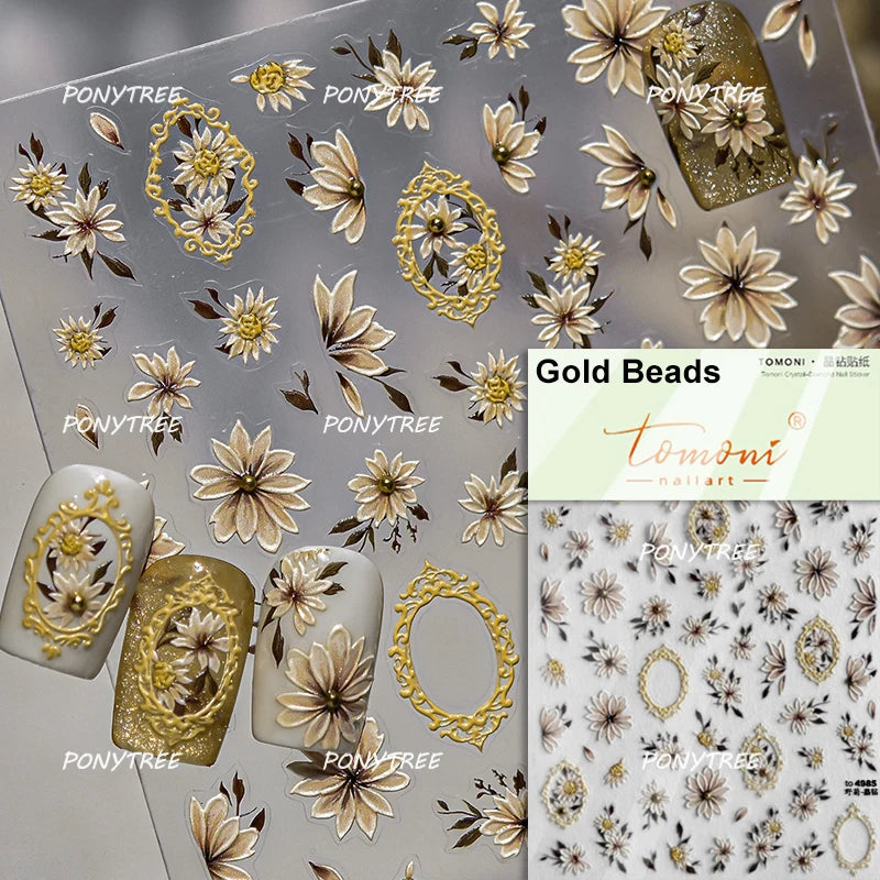 Elegant Pink Purple Flower Rose Colourful Gentle Petal Peach Blossom Metal Shiny Self Nail Art Sticker Decoration Manicure Decal