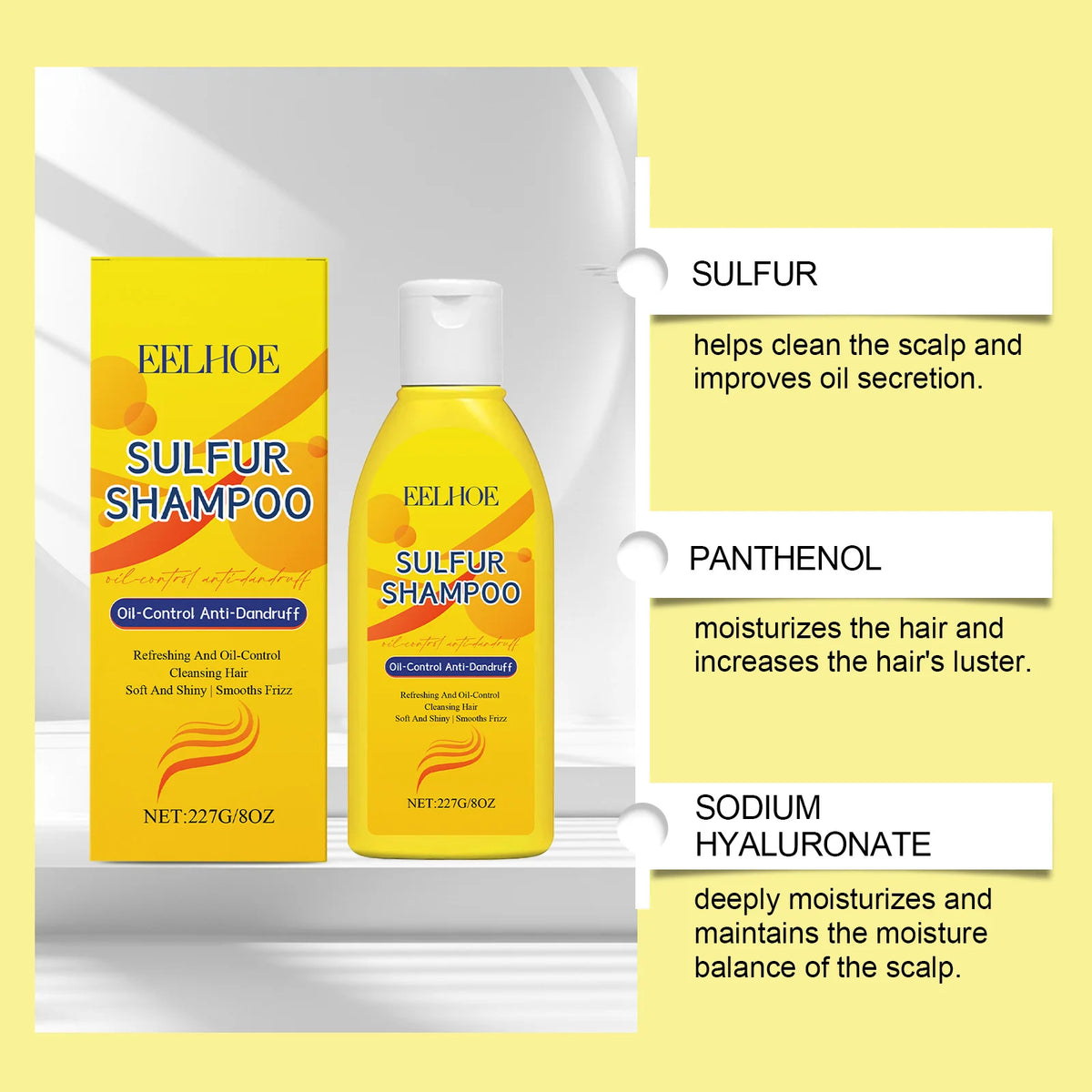 EELHOE Sulfur Shampoo Strengthen Roots Oil Control Fluffy Hair Moisturizing Mild Formula Itch Deeply Clean The Scalp 227g