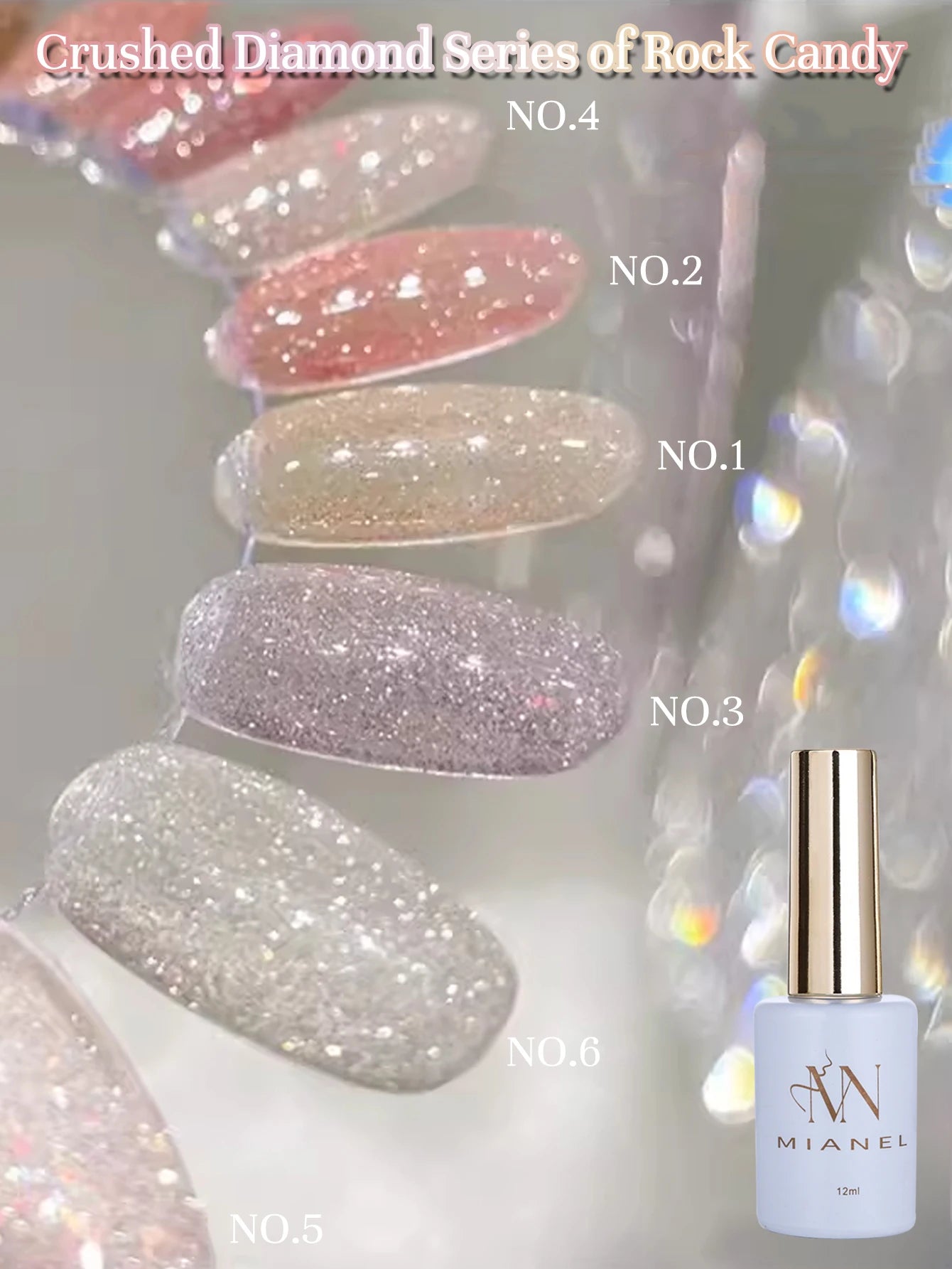 MIANEL 12ML Rock Sugar Crushed Diamond Gel Nail Polish Pink Glitter Nail Polish Top Selling Pink Nails Summer Nails 1-12pcs