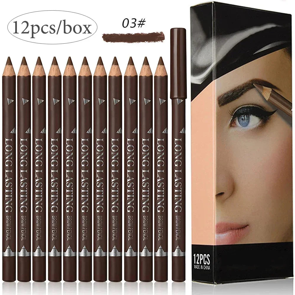 6/12PCS Eye Brow Pencil Waterproof Professional Women Eye Makeup Pen Easy Color Natural Black Brown Cosmetic Beauty Eyebrow Tool