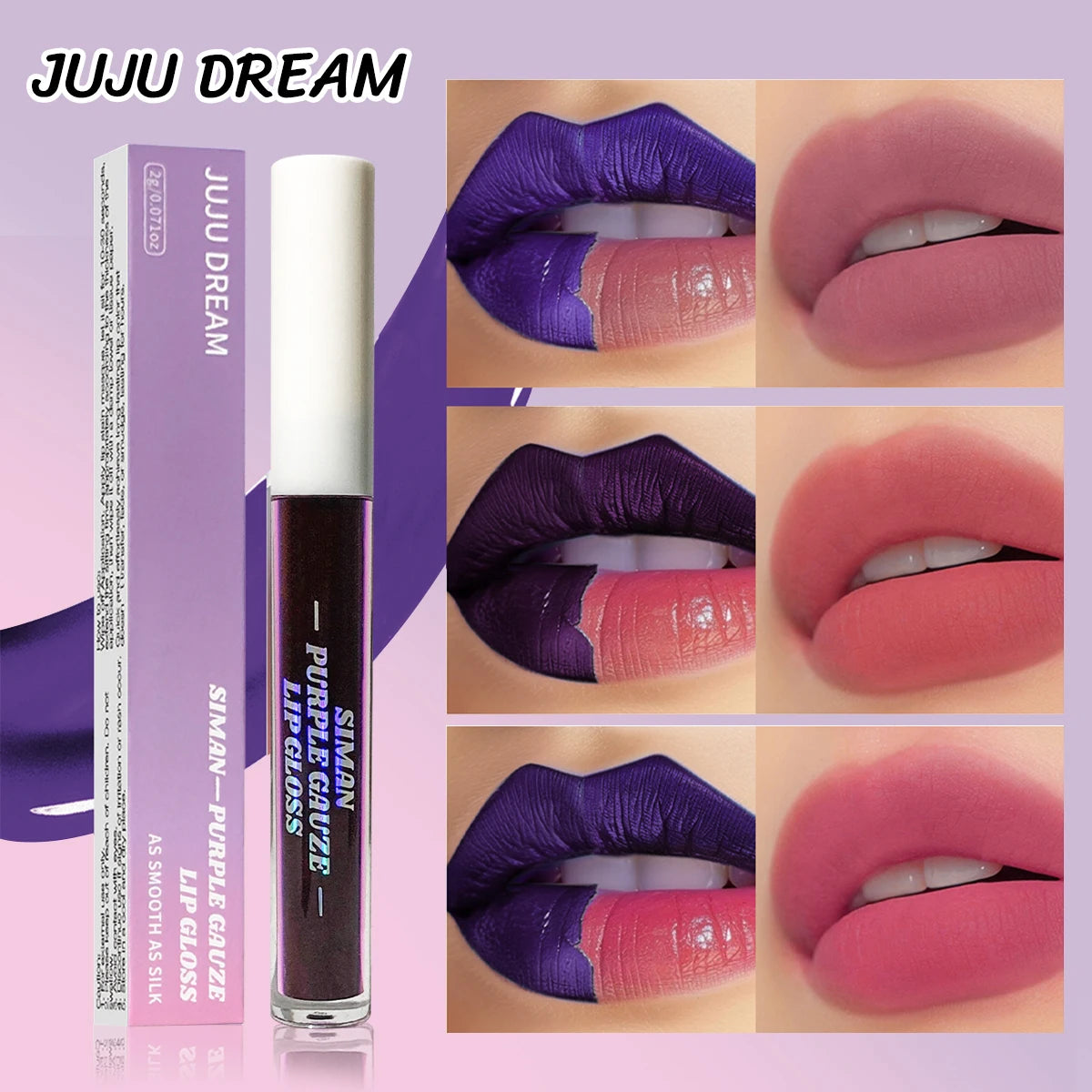 1/3 pcs peel off lip gloss, blue-purple, matte, long-lasting, waterproof, moisturizing - the Perfect gift，Halloween stage makeup