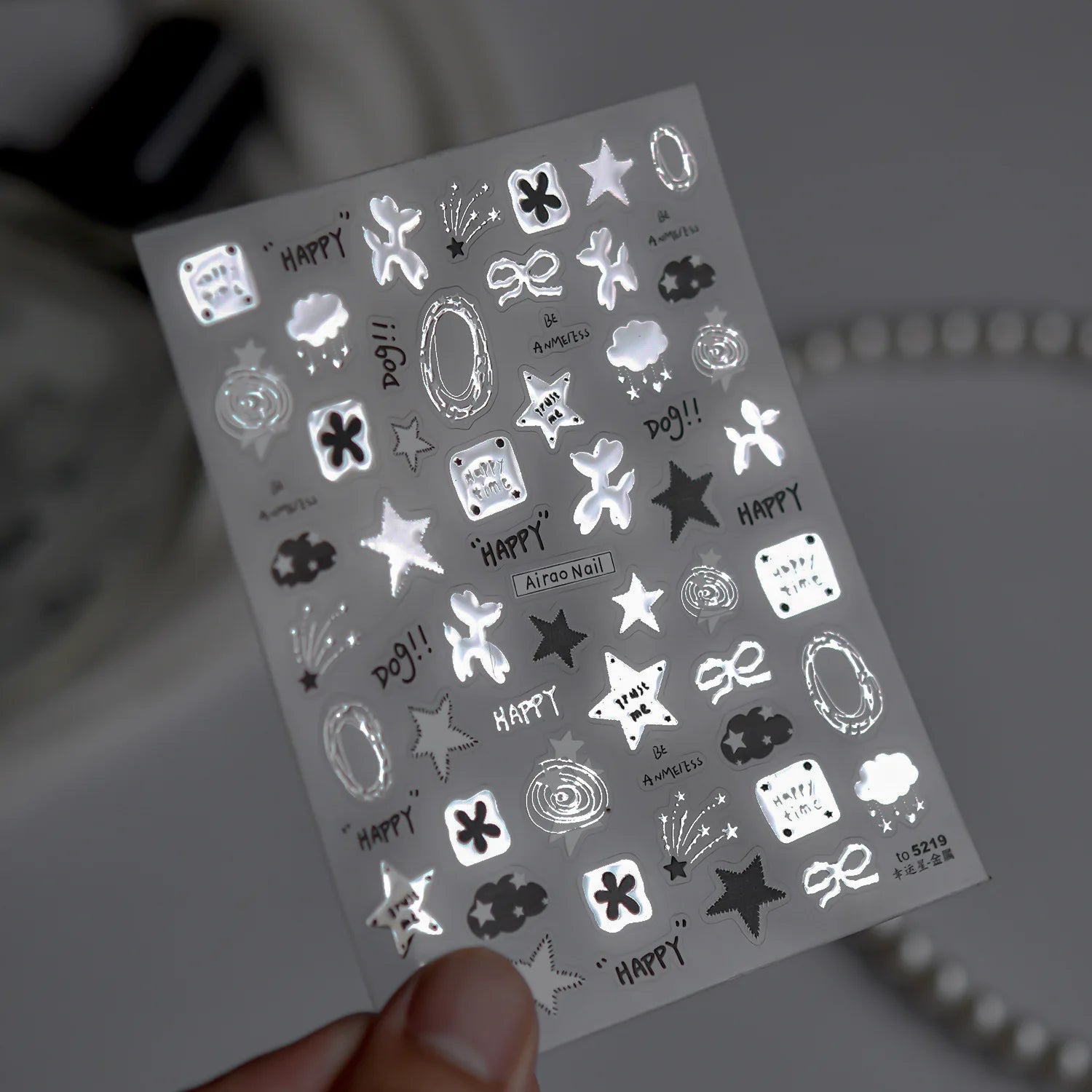 Fashion Silver Metallic Texture Nail Stickers 5D Embossed Stars Bow Love heart Cat Wings  Nail Art Stickers DIY nail decoration