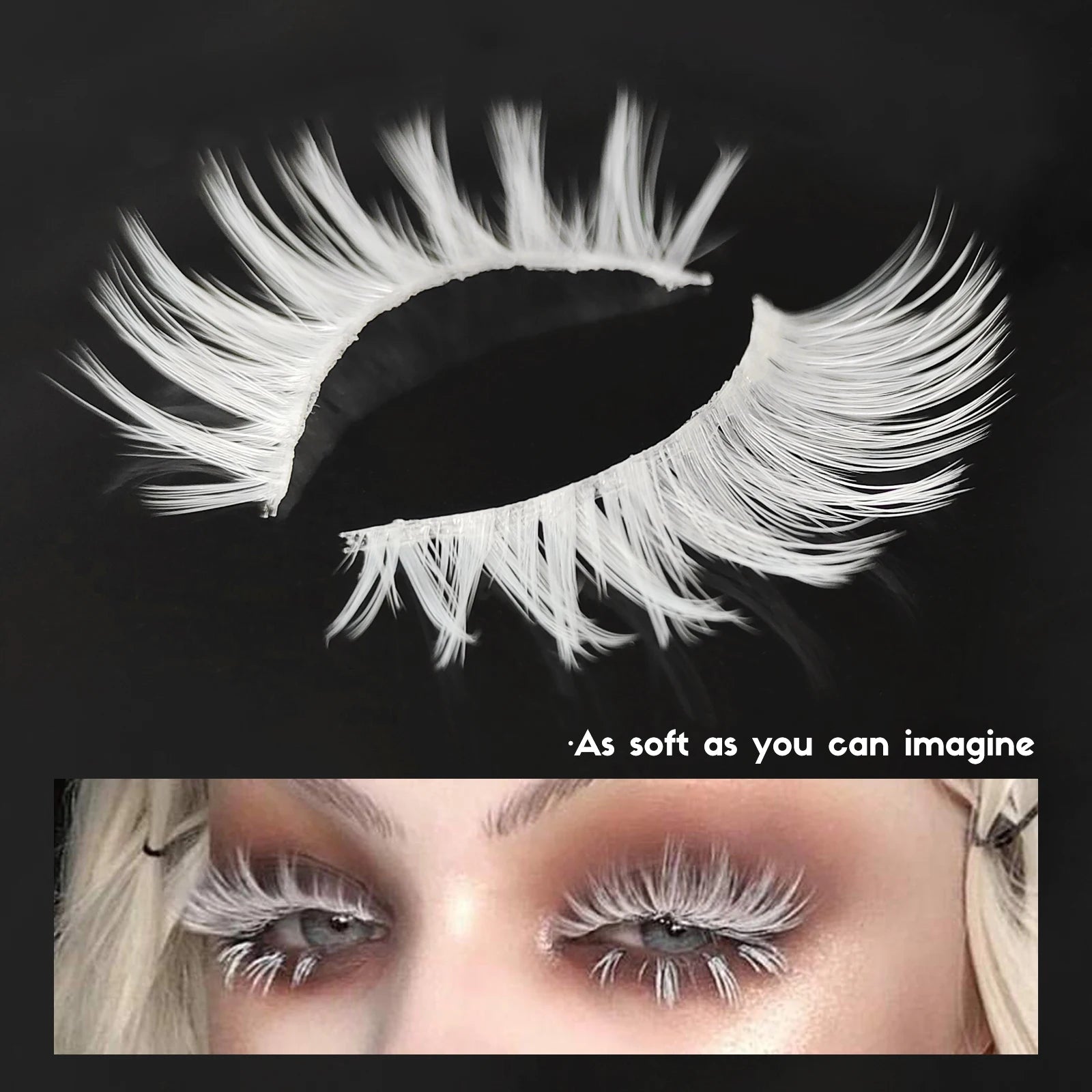 2 Pairs White Eyelashes Frozen Beauty Makeup Wedding Eyelash White Colored False Lashes for Cosplay Party Clear Bond Eyelashes