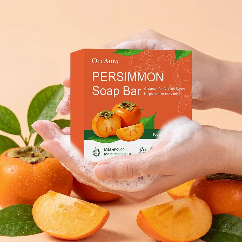 Persimmon Soap Bar for Body Odor Removal, Handmade Persimmon Green Tea Soap for Face and Body Wash Gentle Deodorant Bar