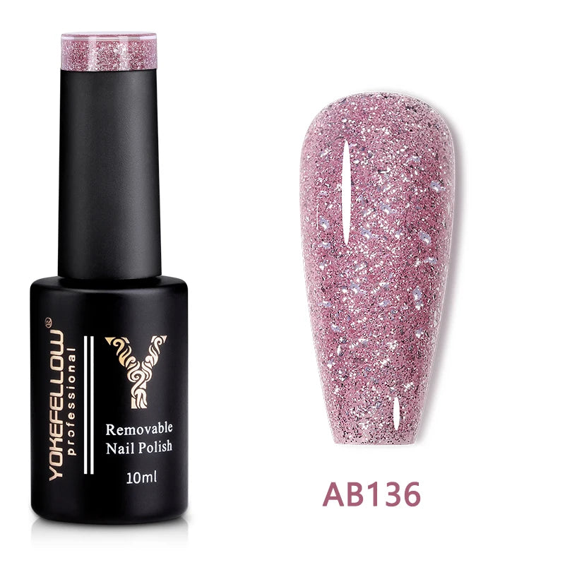 2024 New YOKEFELLOW 10ML Reflective Glitter Gel Nail Polish Soak Off UV Gel Varnish Colorful Nail Gel Polish For Manicure