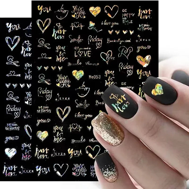 1PCS Laser Love Letter Nail Sticker Nail Art Decoration Flower Star supplies Decals Press On Nails Stickers Parts