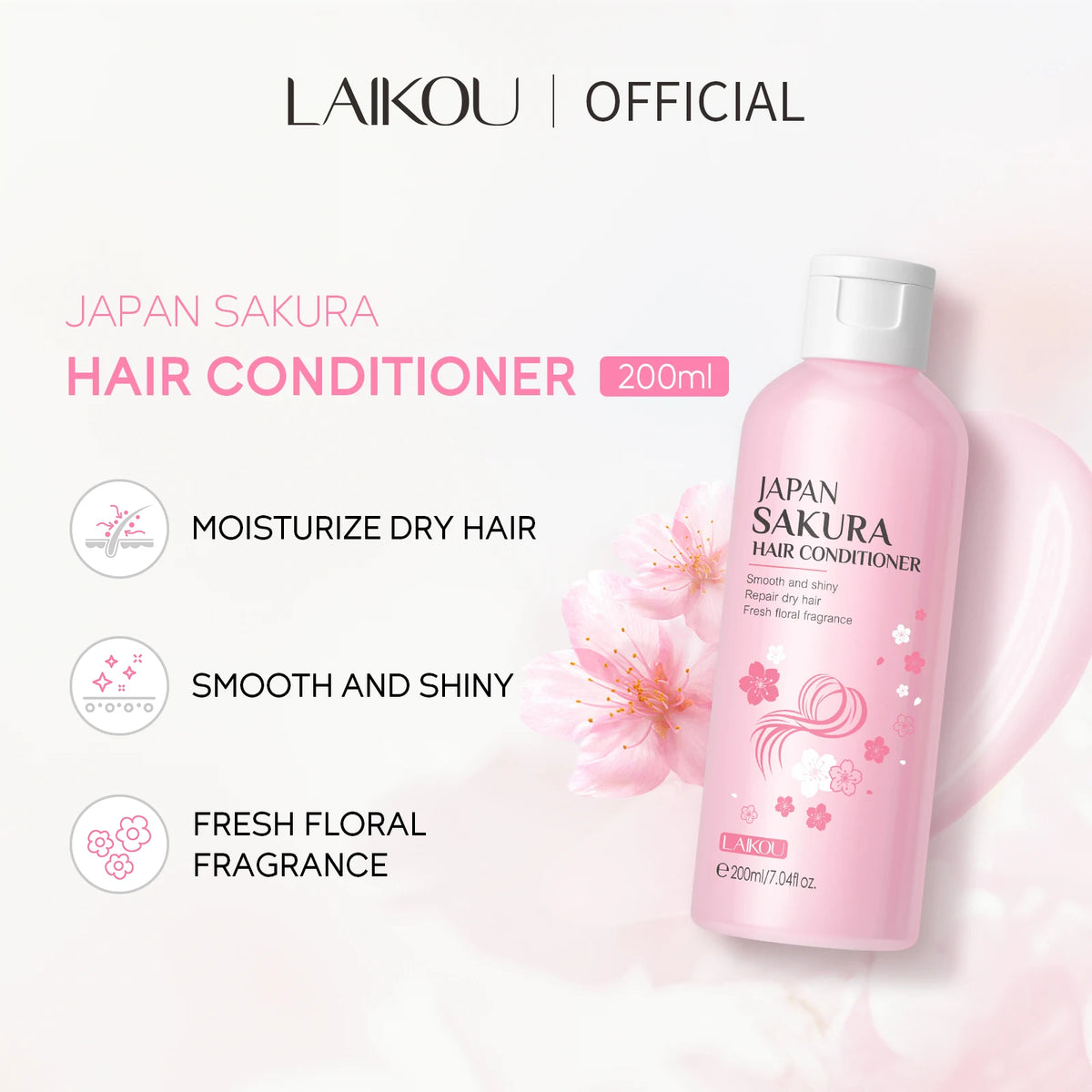 LAIKOU Japan Sakura Hair Conditioner Moisturizing Conditioner Smooth Shine Treatment Floral Scent Hair Repair 400ml