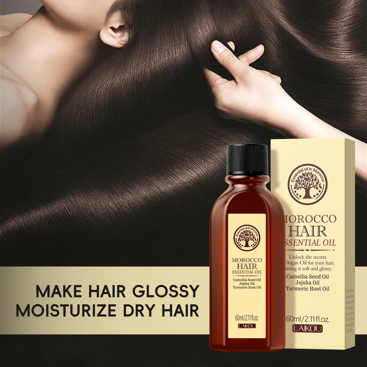 Laikou Morocco Hair Essential Oil 60ml Repair Damaged Hair Anti Frizz Nourishing Smoothing Argan Oil For All Hair Types