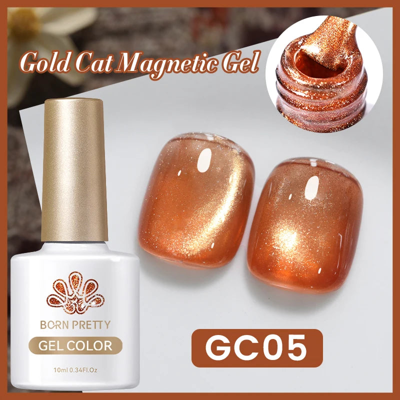 BORN PRETTY 10ml Rose Gold Cat Magnetic Gel Polish Pink Orange Soak Off UV LED Varnis Semi Permanent for Nail Art Design at Home