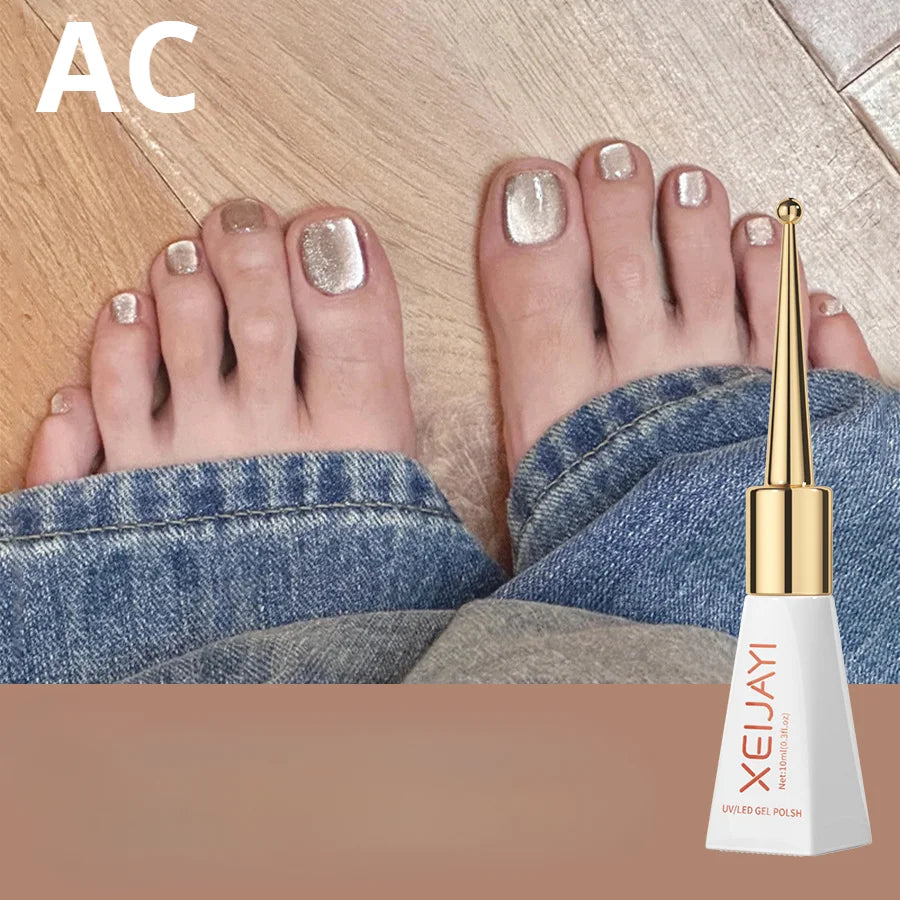 XEIJAYI Sparkling Glass Bead Cat Eye Gel Nail Polish Reflective Magnetic Gel Nude Color uv Permanent Seedling Varnish Nail Art